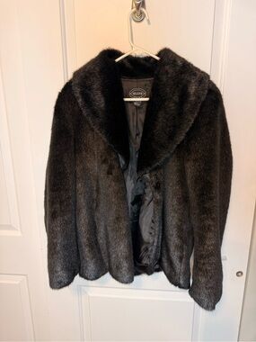 Black Faux Fur Shawl-Collar Jacket by Selene Sport